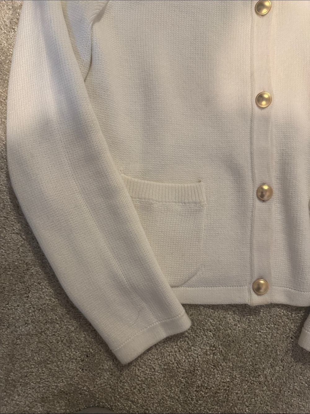 Quince Women's Cream Round-Neck Knit Cardigan with Gold Buttons - Picture 4 of 7